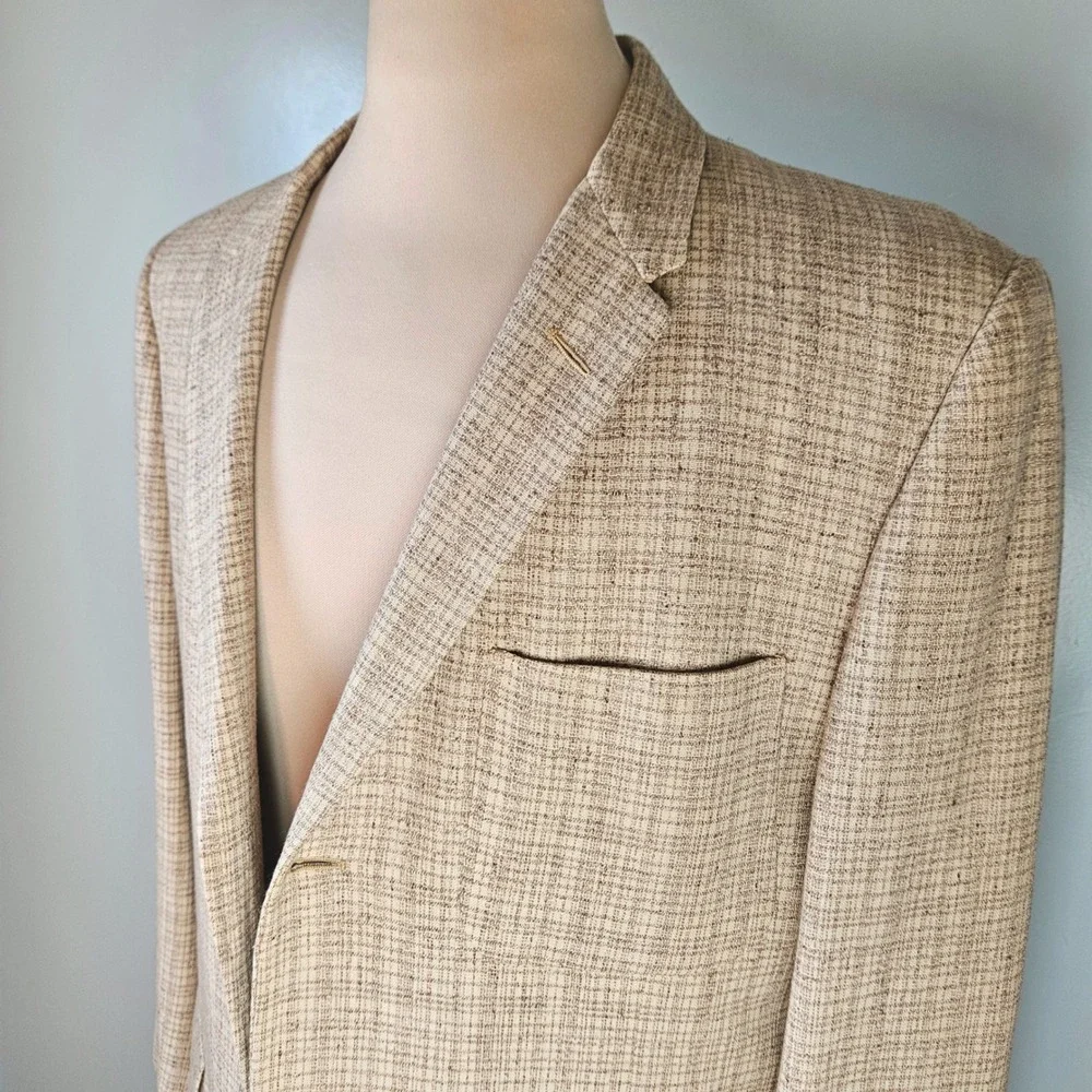 Vtg 50s Blocks Mens Beige Tan Textured Sport Coat Blazer Jacket Union Made 44R